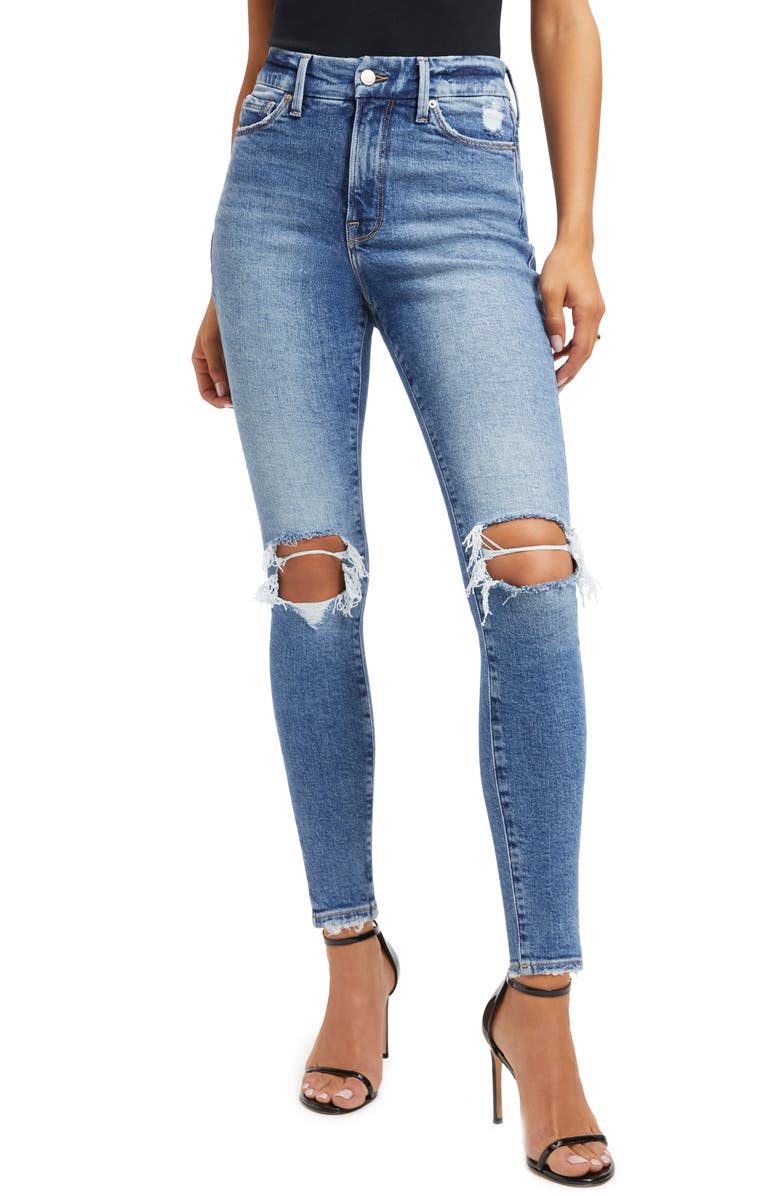 Good American Good High Waist Ripped Skinny Jeans, Main, color, 