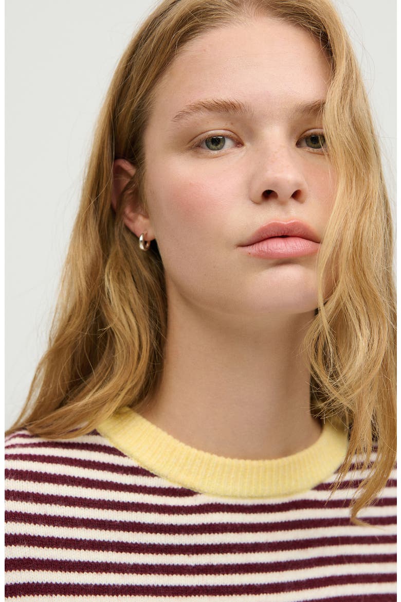 Striped Crewneck Sweater, Alternate, color, BURGUNDY