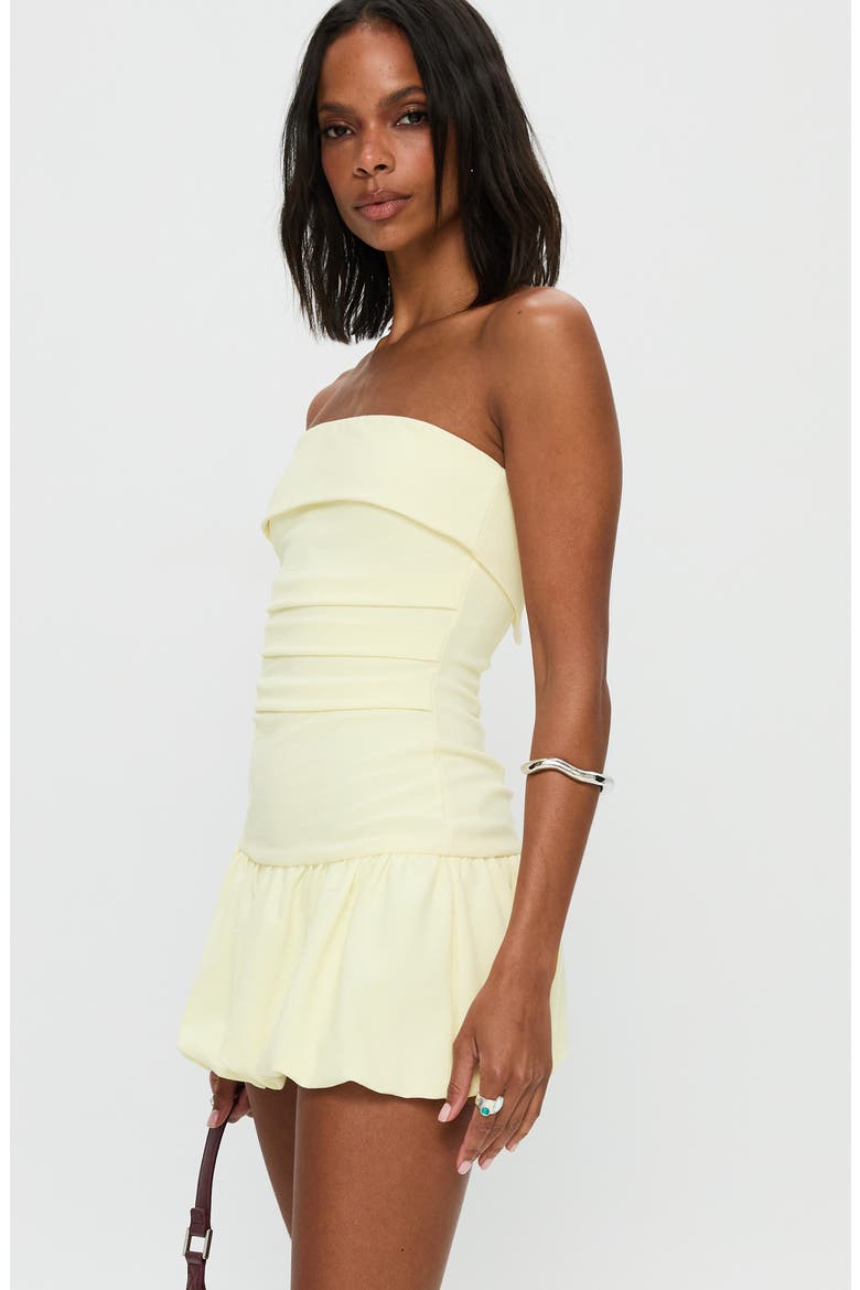 Mousse Strapless Minidress, Alternate, color, LEMON