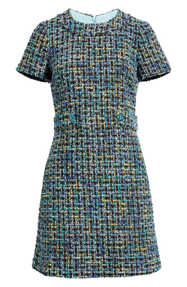 Eliza J Metallic Tweed Dress, Alternate, color, Azure Black