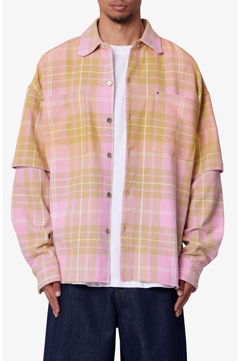 Dip Fade Flannel Button-Up Shirt, Main, color, PINK