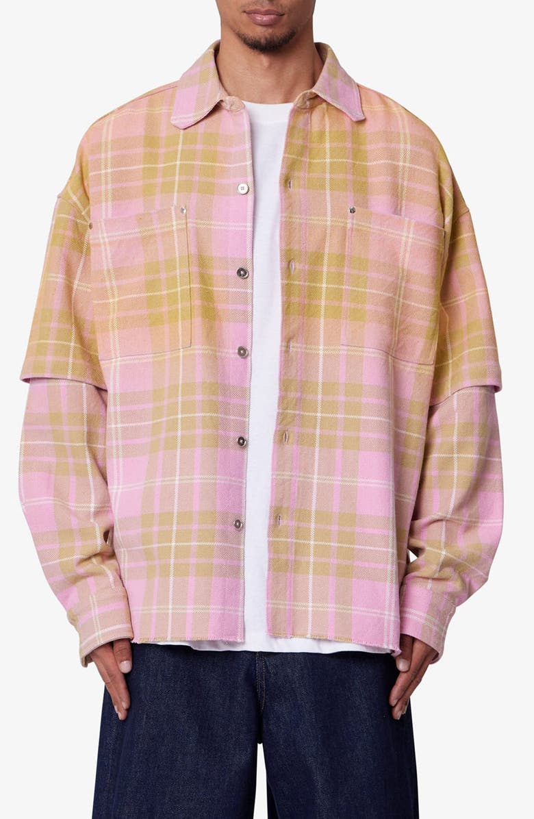 mnml Dip Fade Flannel Button-Up Shirt, Main, color, 