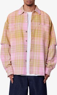 mnml Dip Fade Flannel Button-Up Shirt