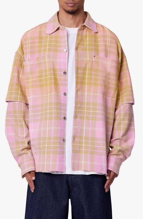 Mnml Dip Fade Flannel Button-up Shirt In Pink