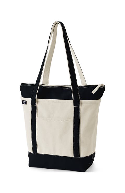 Zip Top Long Handle Canvas Tote Bag