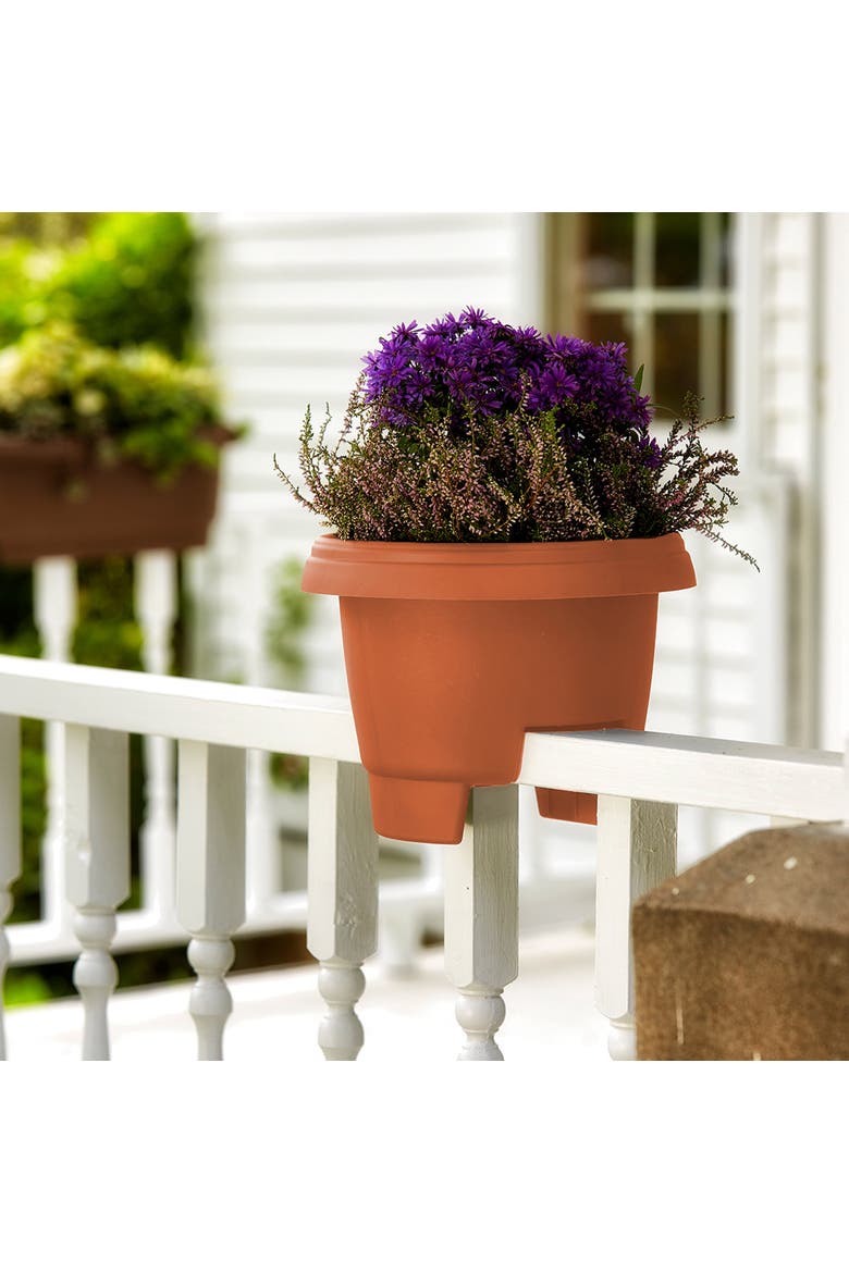 12" Modica Deck Rail Round Planter, Terra Cotta, Alternate, color, Brown