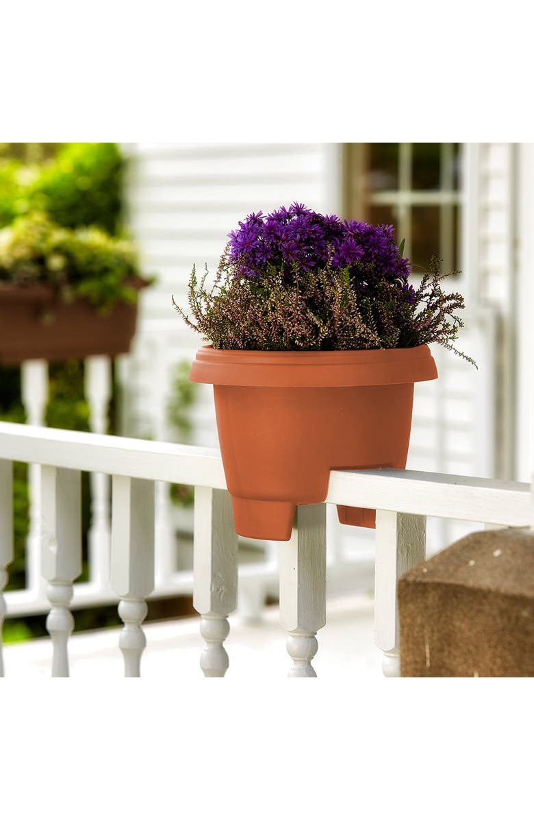 Bloem 12" Modica Deck Rail Round Planter, Terra Cotta, Alternate, color, Brown