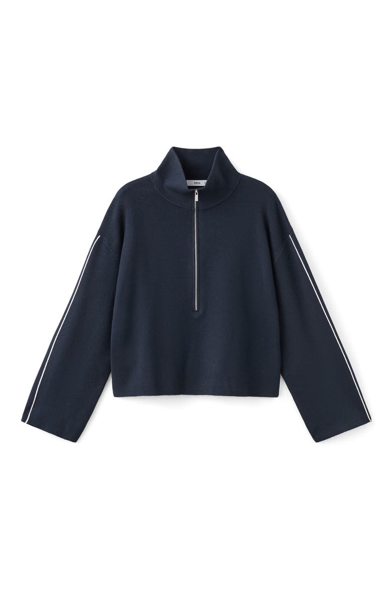 Contrast Stripe Half Zip Sweater, Alternate, color, NAVY