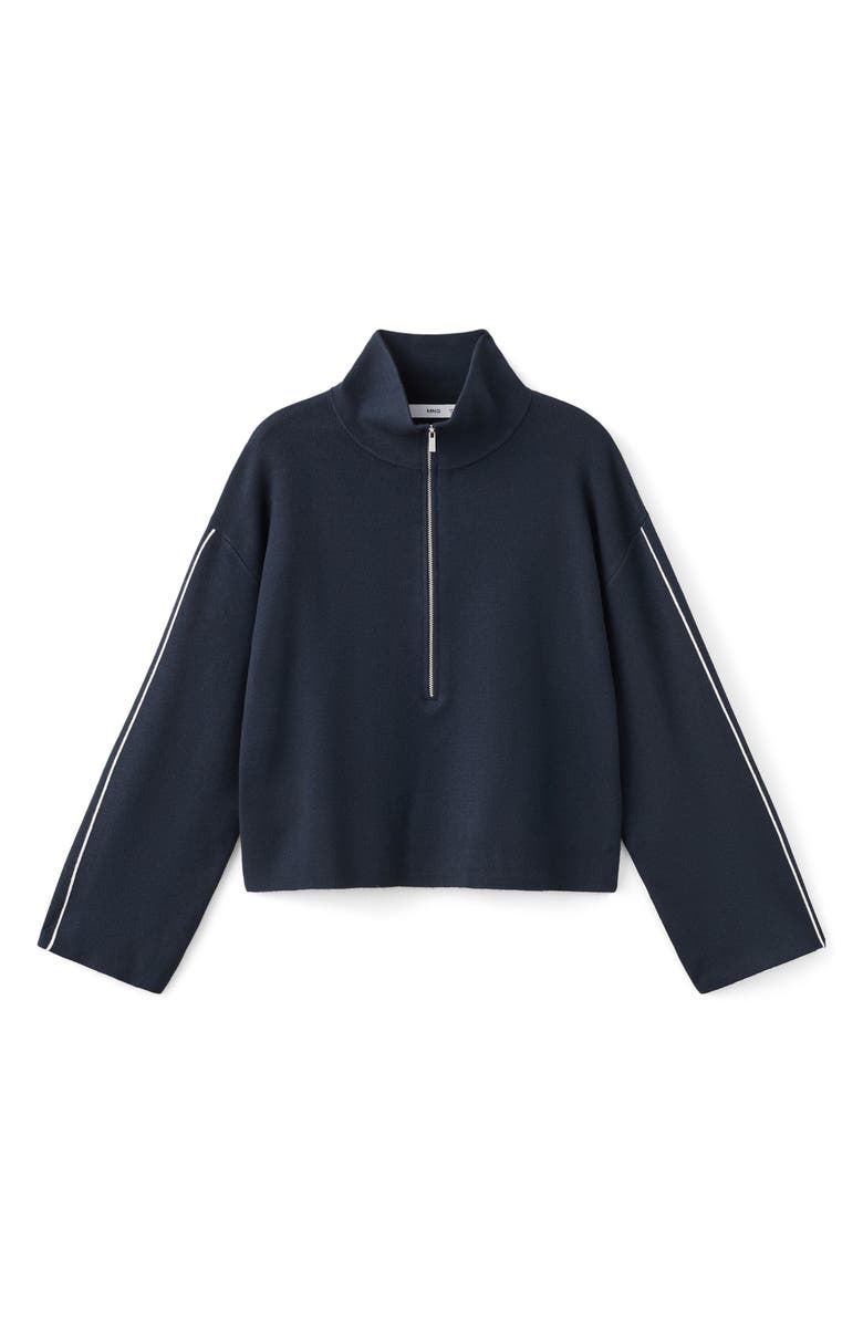 MANGO Contrast Stripe Half Zip Sweater, Alternate, color, Navy