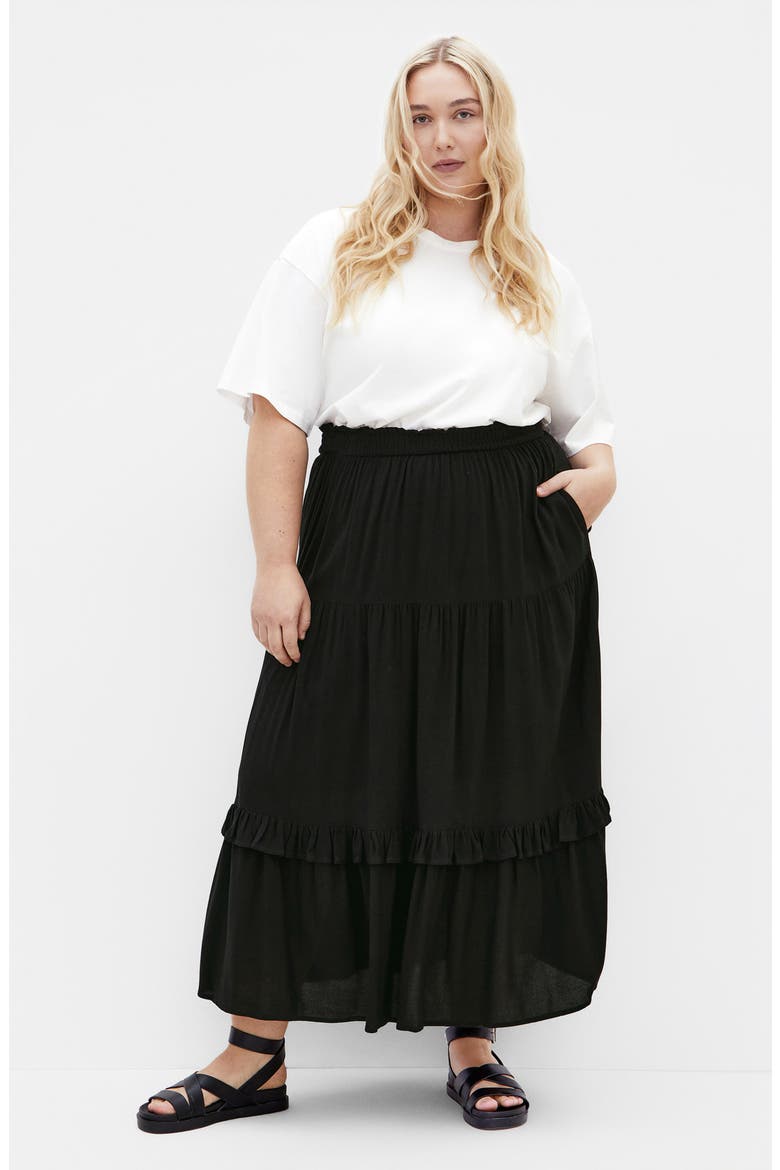 Avianna Tiered Maxi Skirt, Alternate, color, BLACK