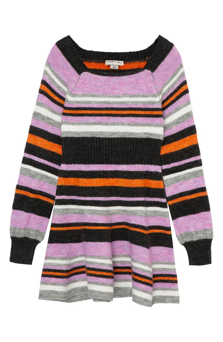 Habitual Kids Kids' Stripe Fit & Flare Sweater Dress, Main, color, Multi