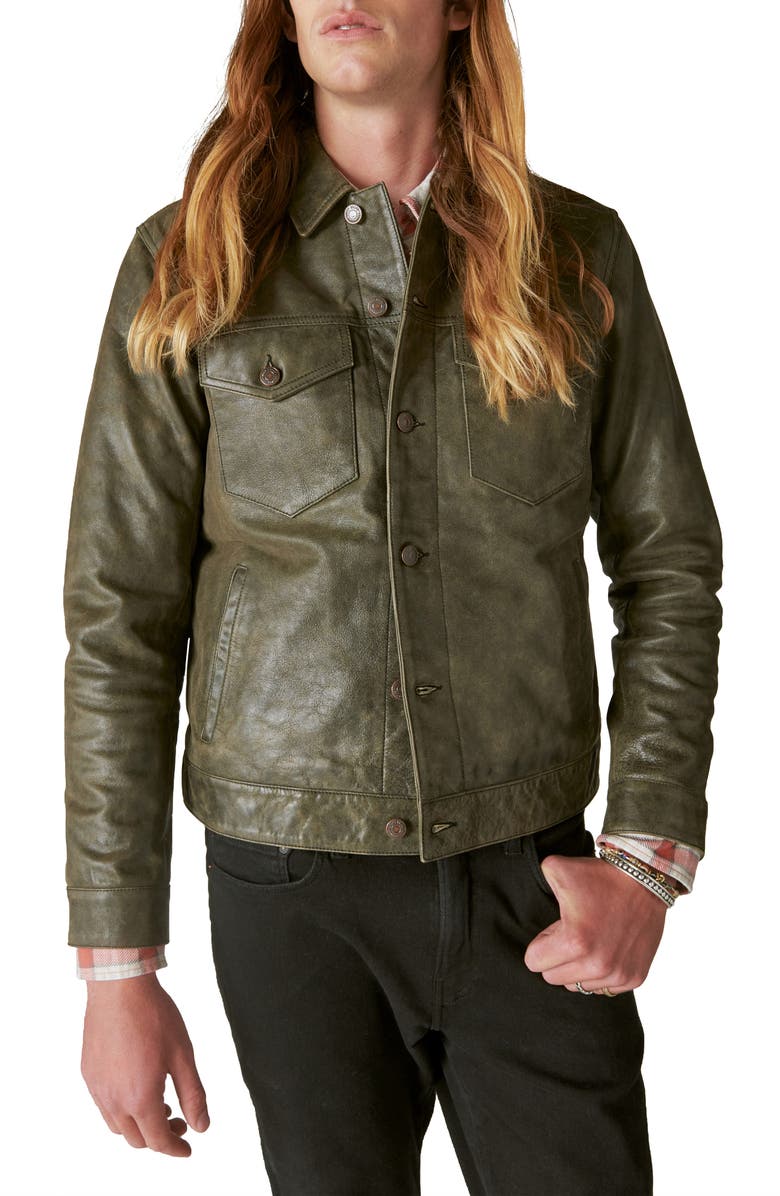 Lucky Brand Leather Trucker Jacket, Main, color, 