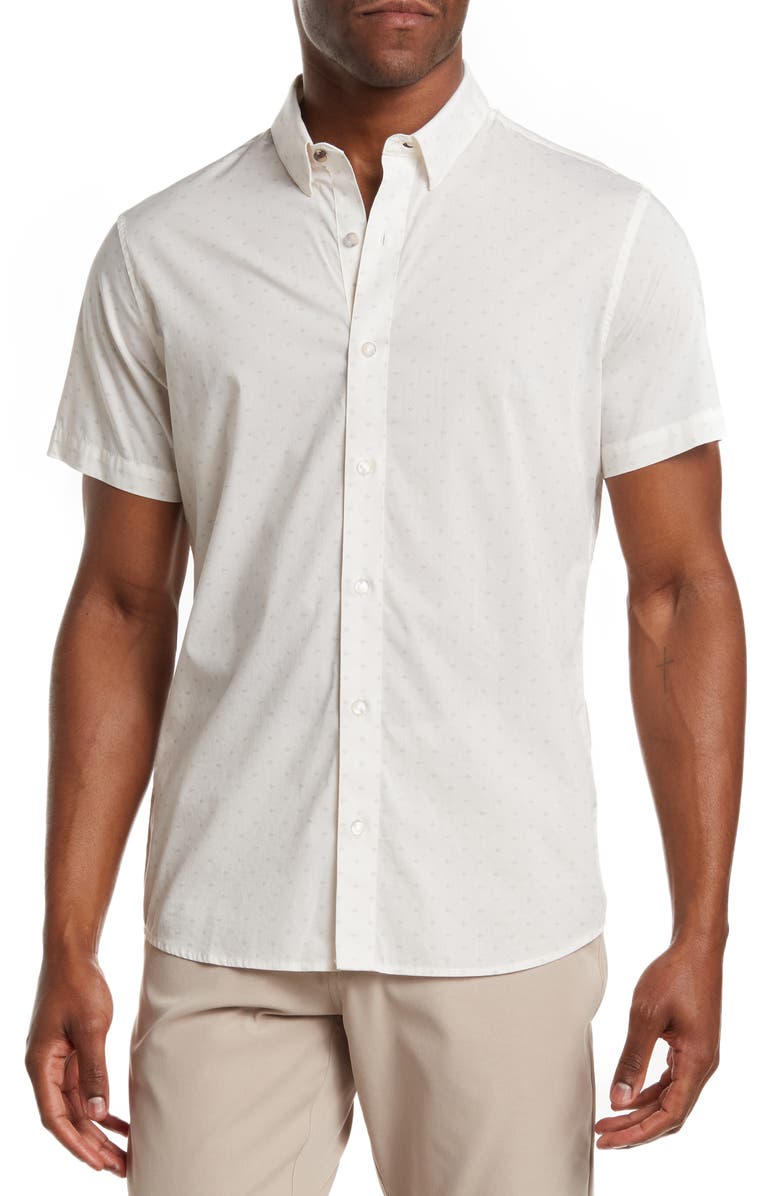 TravisMathew Marshal Short Sleeve Button-Up Shirt, Main, color, Heather Gardenia