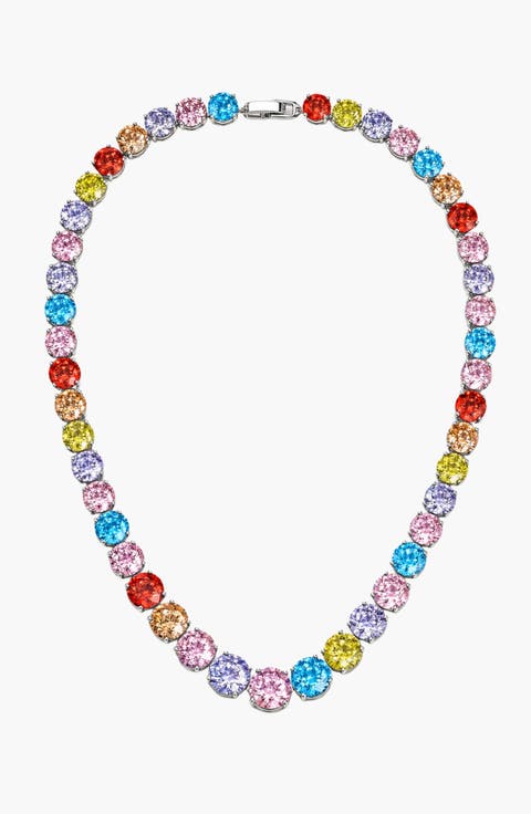 Round Crystal Tennis Style Statement Necklace