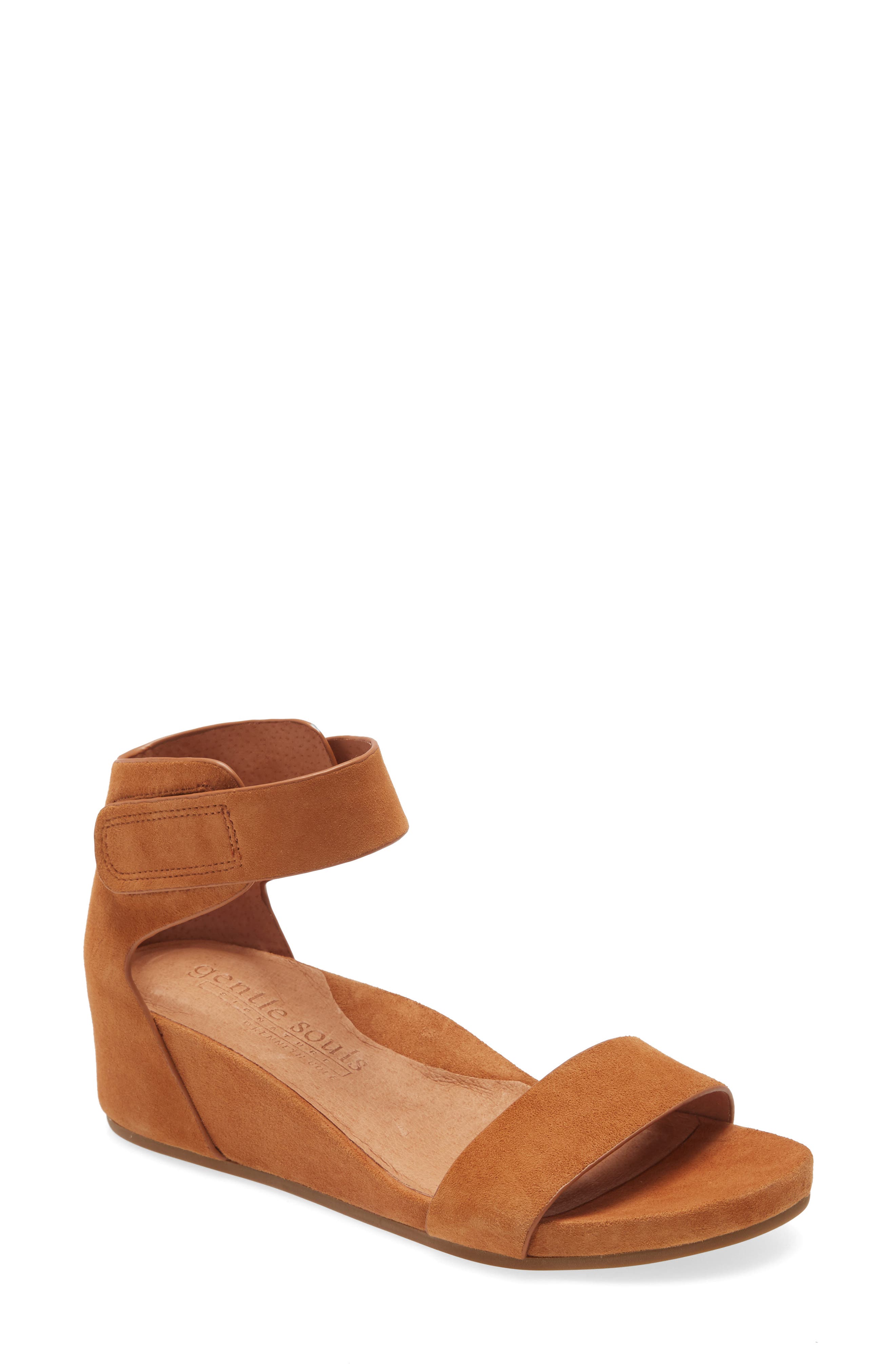 Signature Gianna Wedge Sandal, Main, color, NEW COGNAC SUEDE