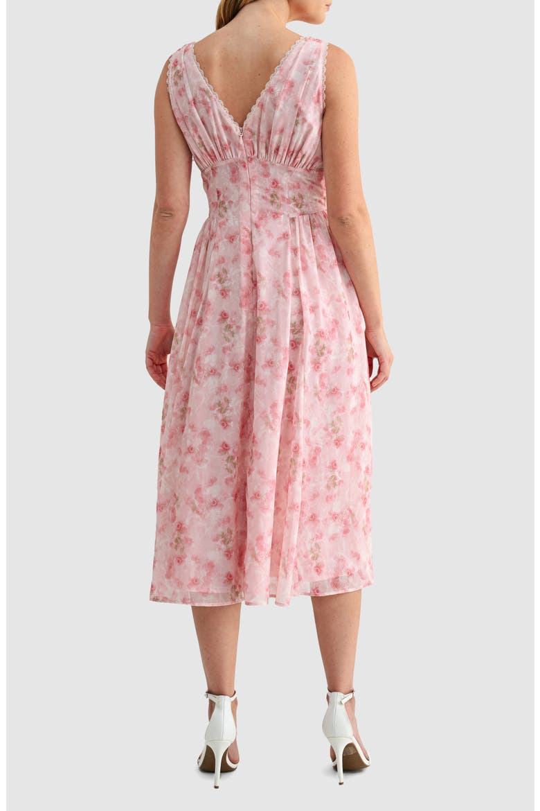 Floral Sleeveless Fit & Flare Chiffon Midi Dress, Alternate, color, PINK FLORAL