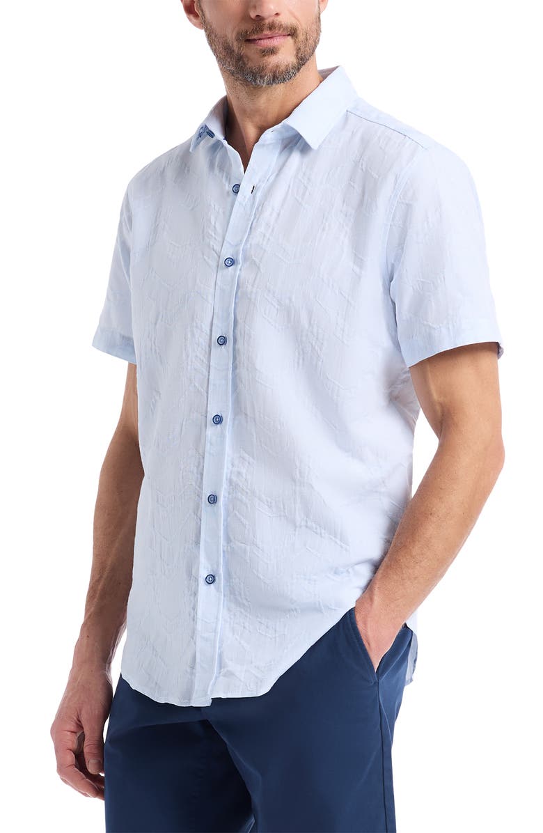 Robert Graham Brackenbury Short Sleeve Cotton Button-Up Shirt, Alternate, color, Blue