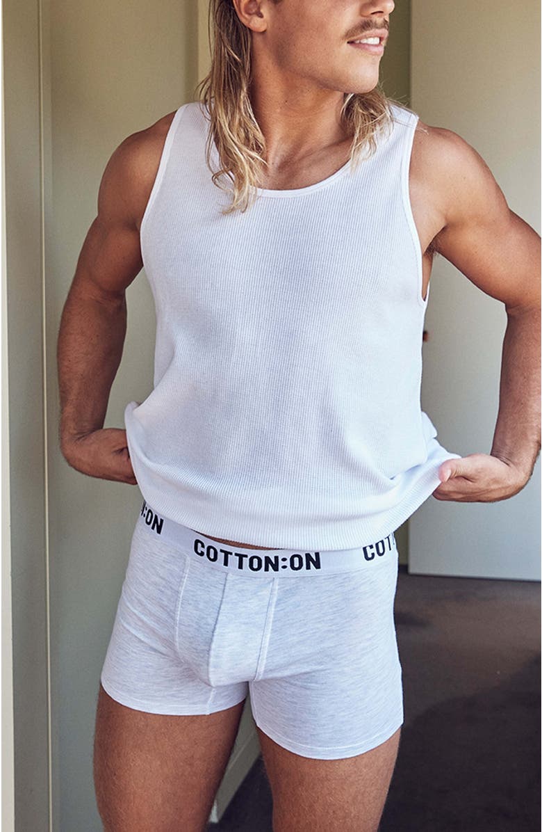 Cotton On Men's Mens Organic Cotton Trunks, Alternate, color, Light Grey Marle White Black