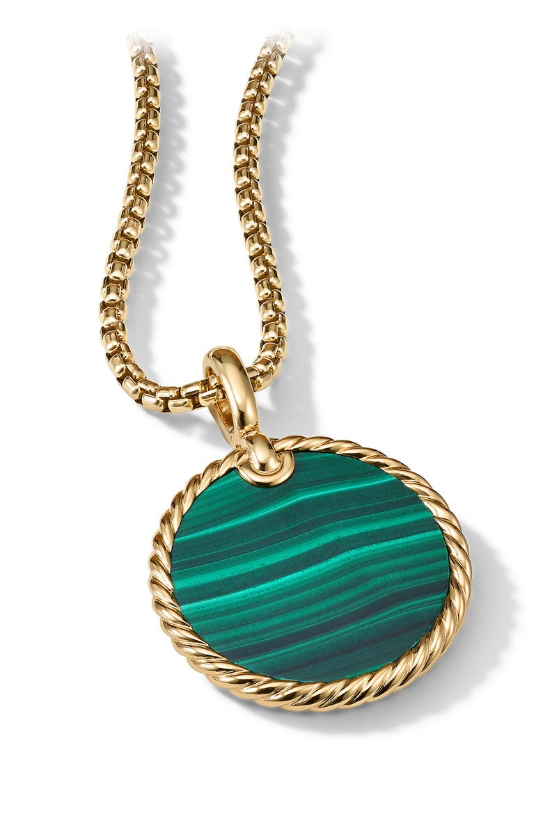 Small Cable 18K Gold Disc Amulet, Alternate, color, MALACHITE
