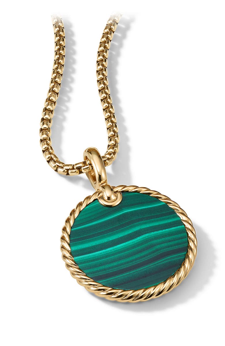 David Yurman Small Cable 18K Gold Disc Amulet, Alternate, color, Malachite