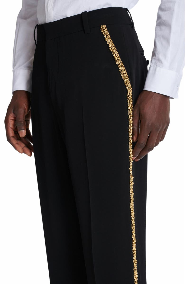 Balmain Embroidered Crepe Straight-Leg Tailored Trousers, Alternate, color, Black