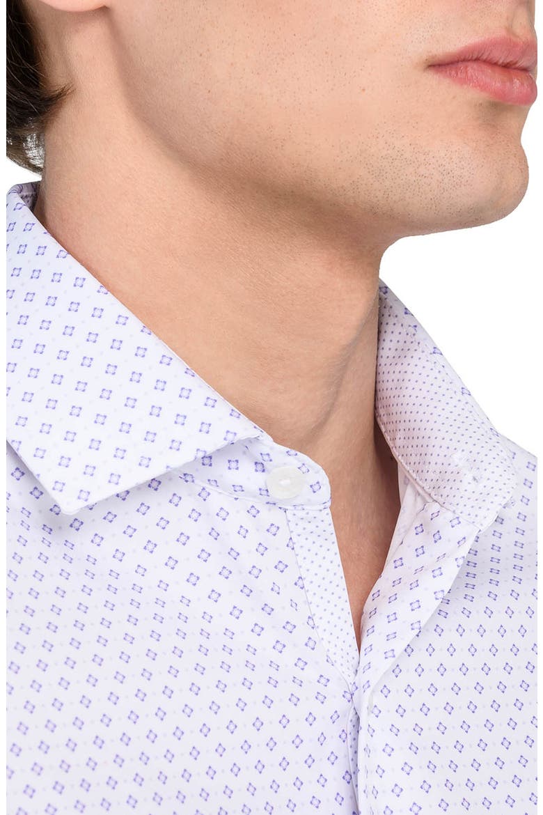 Slim Fit Double Diamond Print Performance Dress Shirt, Alternate, color, WHITE/ PURPLE