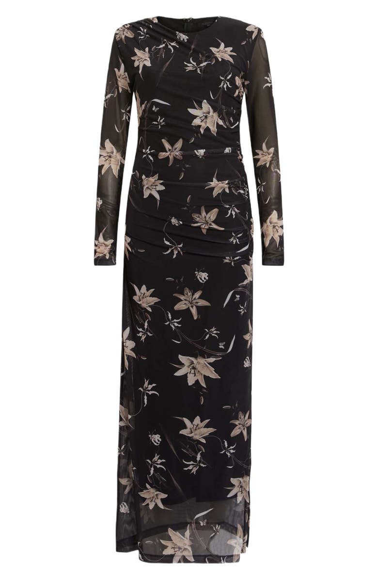 AllSaints Caia Floral Long Sleeve Mesh Dress, Alternate, color, Petra Sepia Brown