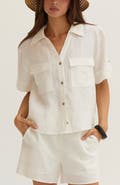 CRESCENT Button Down Short Sleeve Linen Top