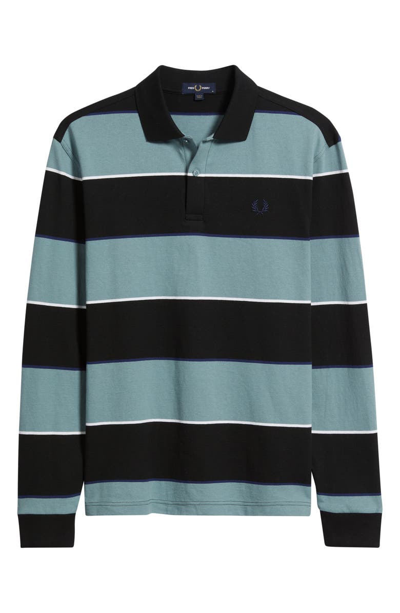 Fred Perry Stripe Long Sleeve Cotton Polo, Alternate, color, Black