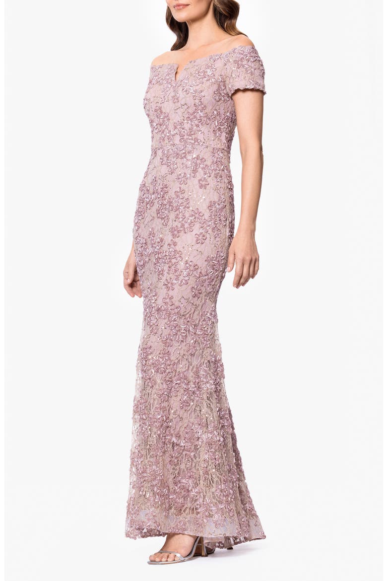 Soutache Lace Off the Shoulder Gown, Alternate, color, GOLD/ PINK