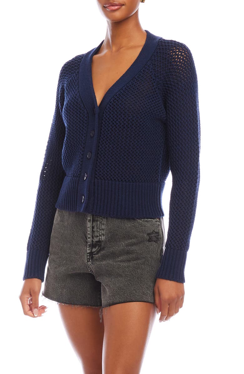 FIFTEEN TWENTY Ellen Open Stitch Cardigan, Main, color, Navy