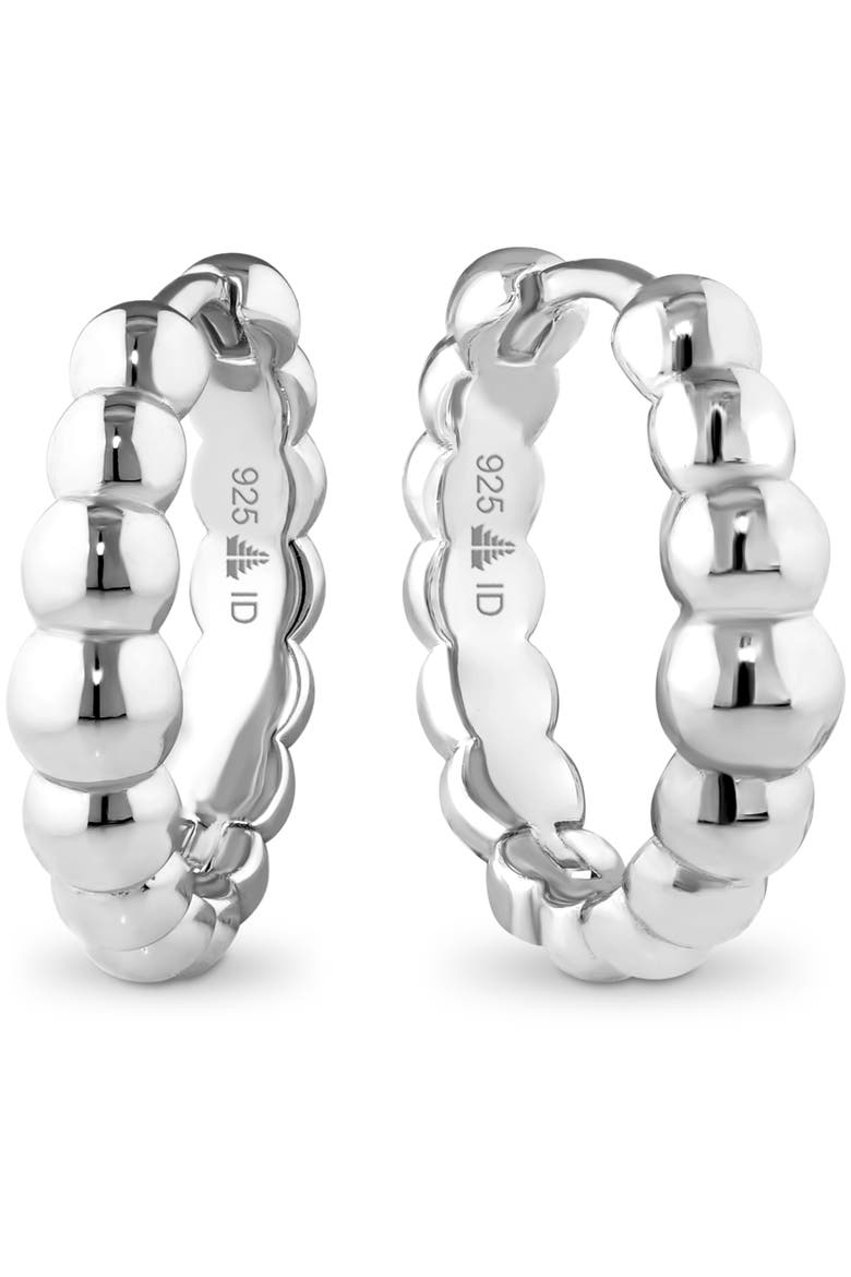 Beaded Ball Hoop Earrings in Rhodium Plated Sterling Silver, Main, color, Silver