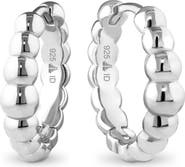 DEVATA Beaded Ball Hoop Earrings in Rhodium Plated Sterling Silver