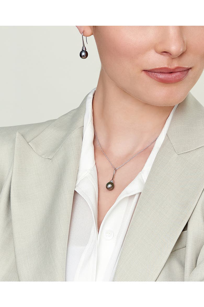 Tahitian South Sea Drop Pearl Denise Pendant and Earring Set, Alternate, color, Black Pearls