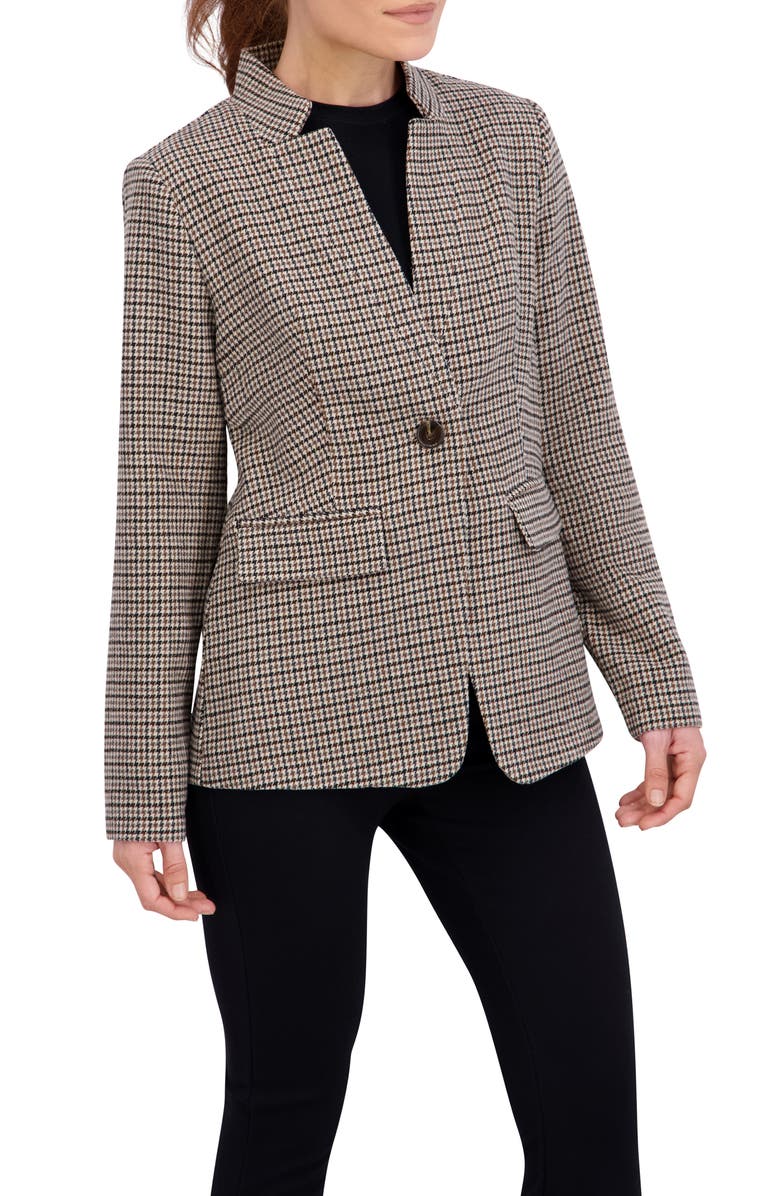 Ookie & Lala Houndstooth Inverted Notch Lapel Blazer, Alternate, color, Camel/ Brown/ Black