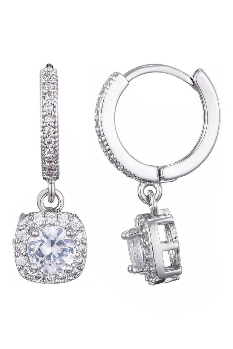 Cubic Zirconia Drop Huggie Hoop Earrings, Main, color, SILVER
