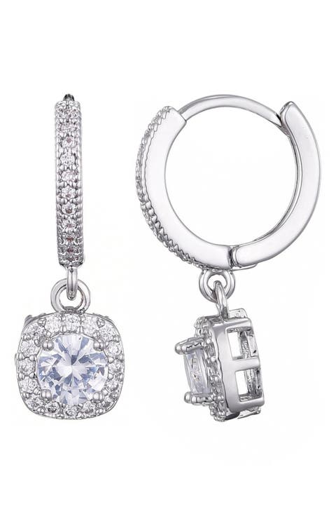 Cubic Zirconia Drop Huggie Hoop Earrings