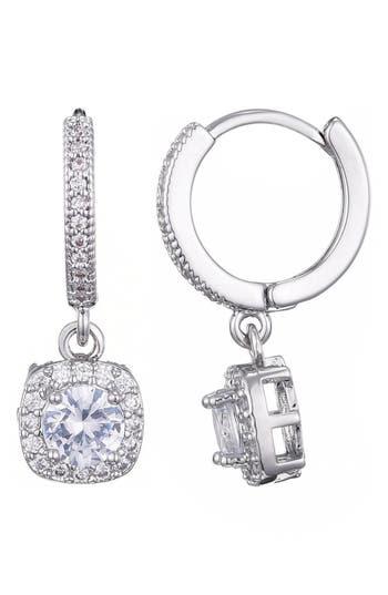Adornia Cubic Zirconia Drop Huggie Hoop Earrings In Silver