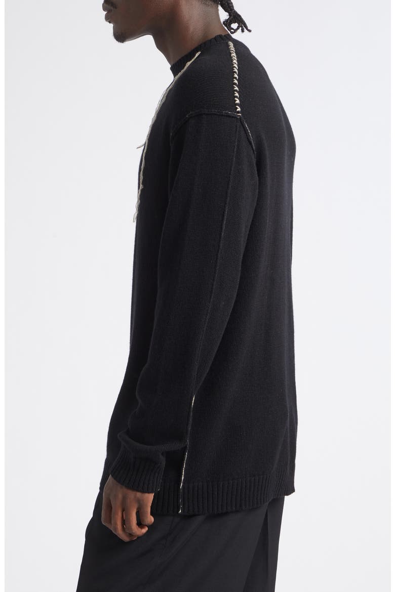 Embroidered Wool & Cotton Sweater, Alternate, color, BLACK