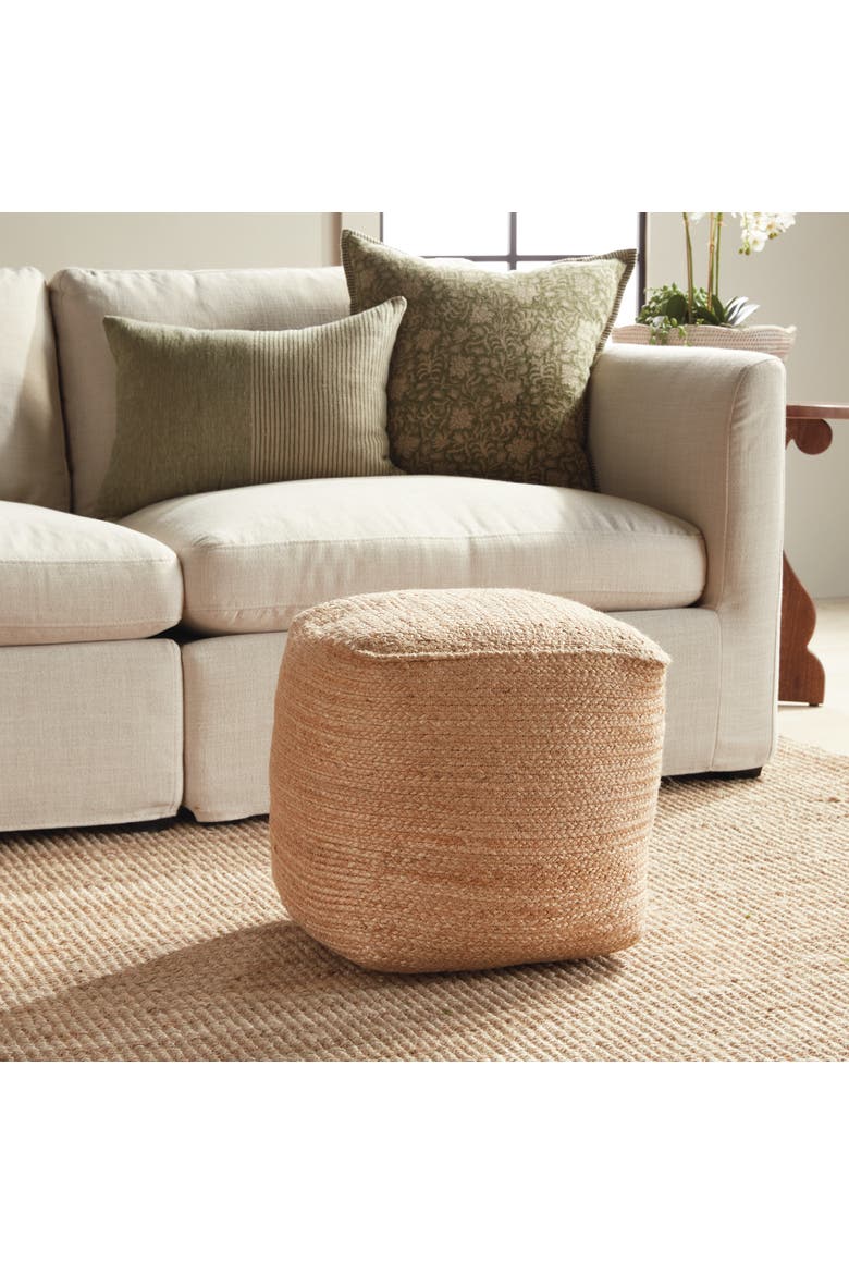 Natural Jute & Foam Cotton Square Pouf, Alternate, color, Brown