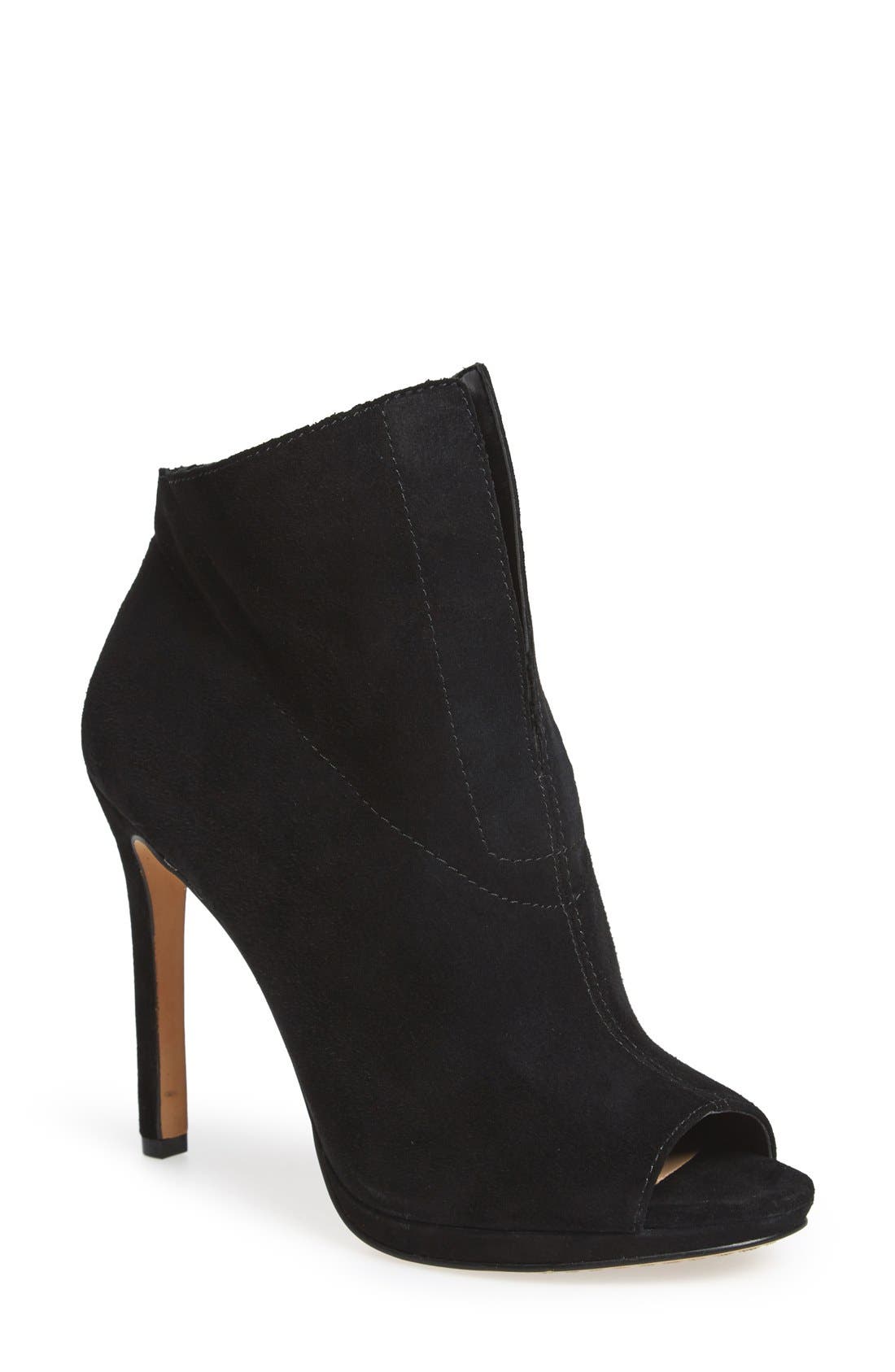 'Rora' Peep Bootie, Main, color, BLACK SUEDE