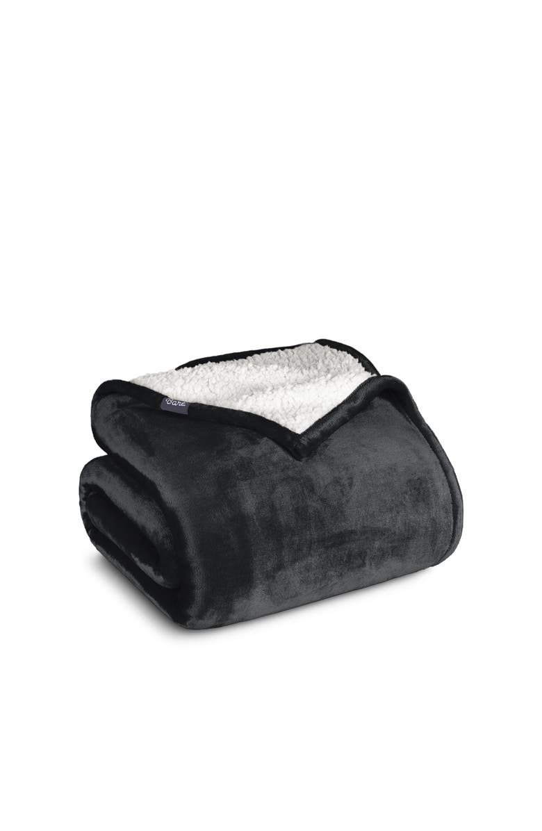 Bare Home Reversible Plush Fleece Throw Blanket, Main, color, Black