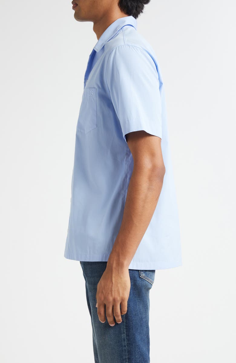 Dolce&Gabbana Logo Embroidered Camp Shirt, Alternate, color, B0074 Celeste Scuro
