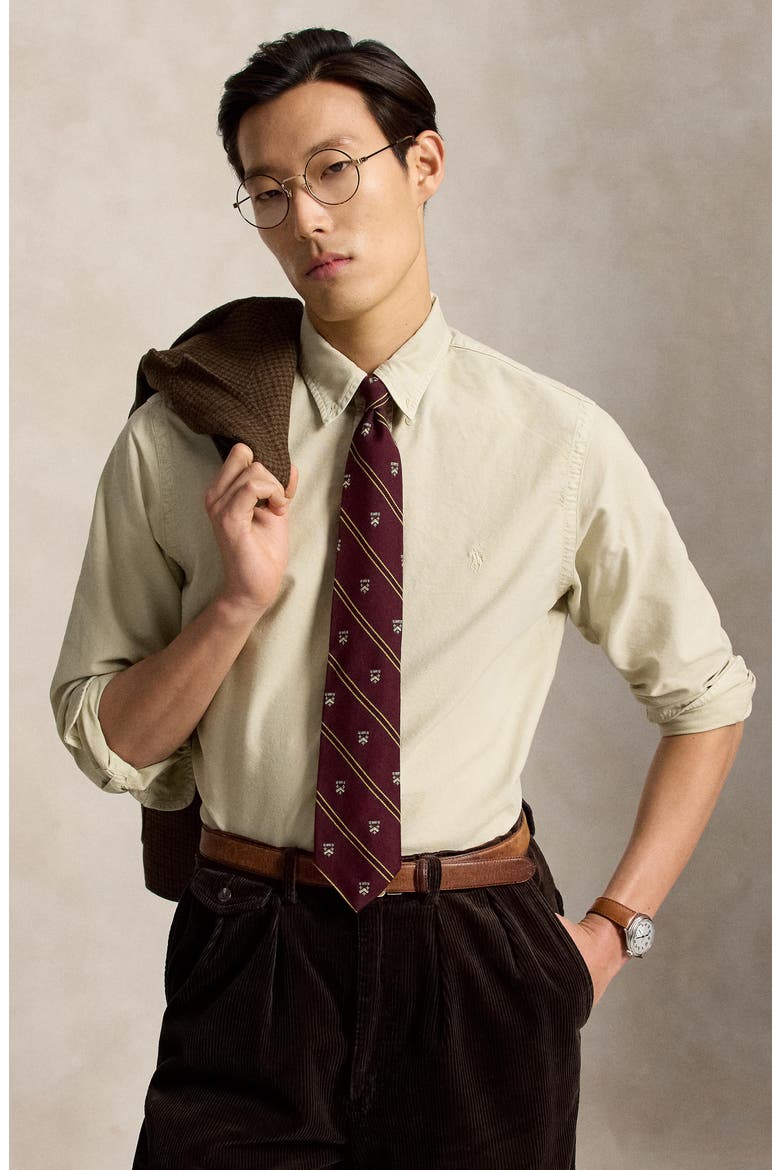Garment-Dyed Long Sleeve Oxford Shirt, Alternate, color, BEIGE