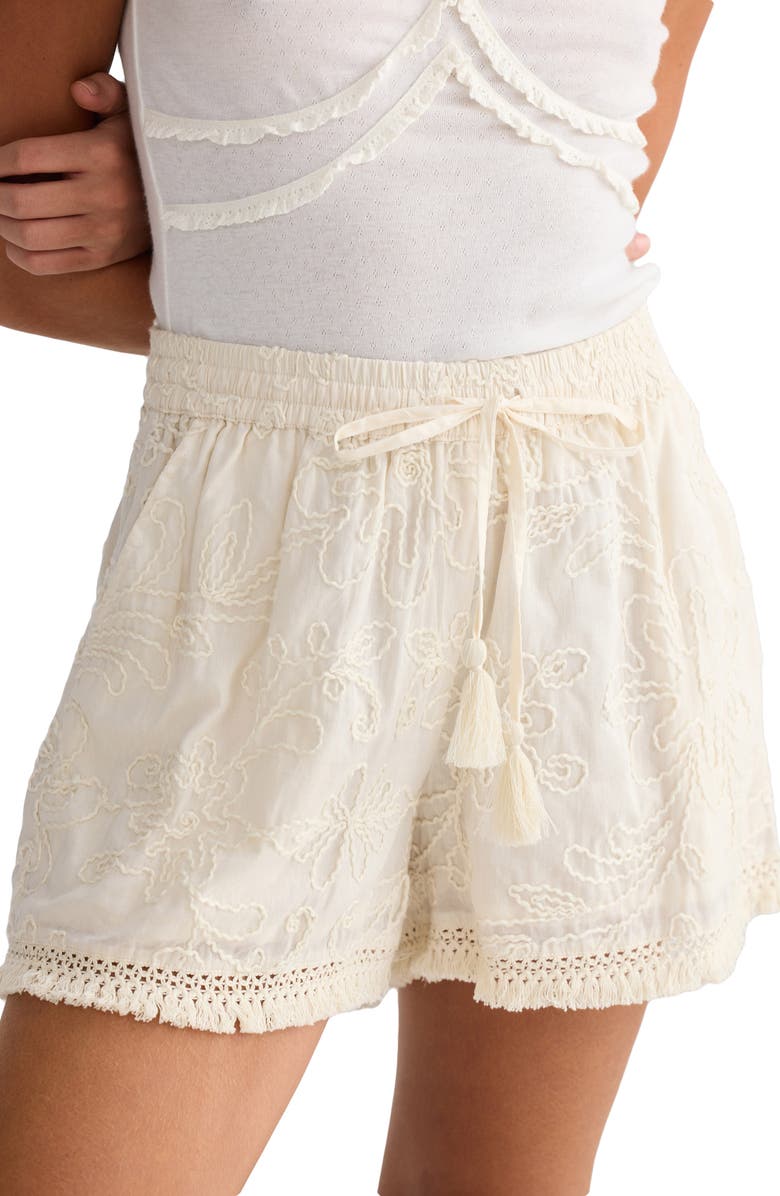Talisman the Label Chantilly Embroidered Fringe Trim Shorts, Alternate, color, Natural Embroidery