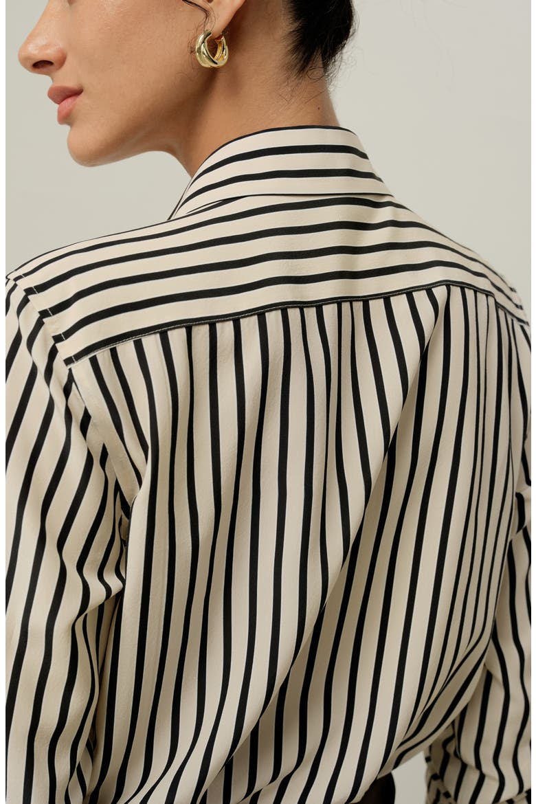 Women's Striped Silk Shirt, Alternate, color, Ink Stripe