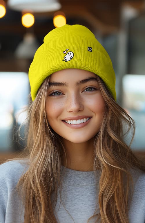 Dalix Heartly Ghost Beanie In Neon Yellow
