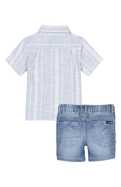 Joe's Jeans Kids' Stripe Button-up Shirt & Denim Shorts Set In Light Blue