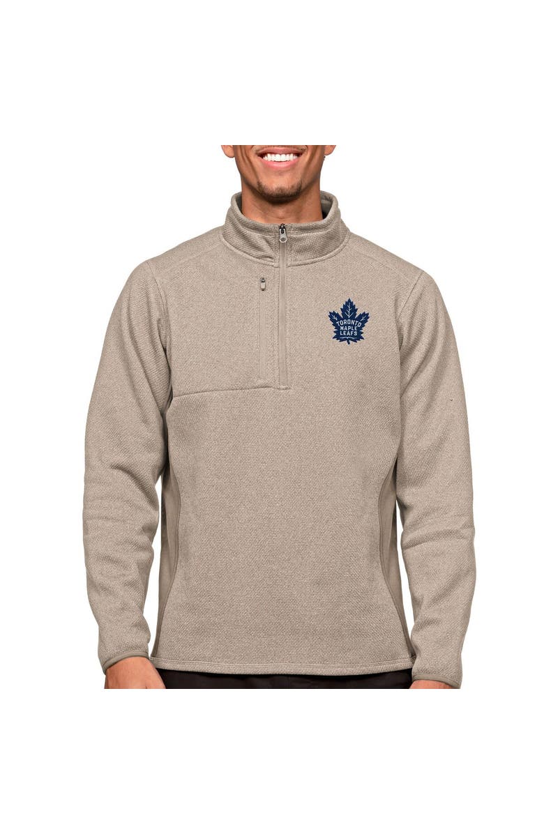 ANTIGUA Men's Antigua Oatmeal Toronto Maple Leafs Course Quarter-Zip Pullover Top, Main, color,