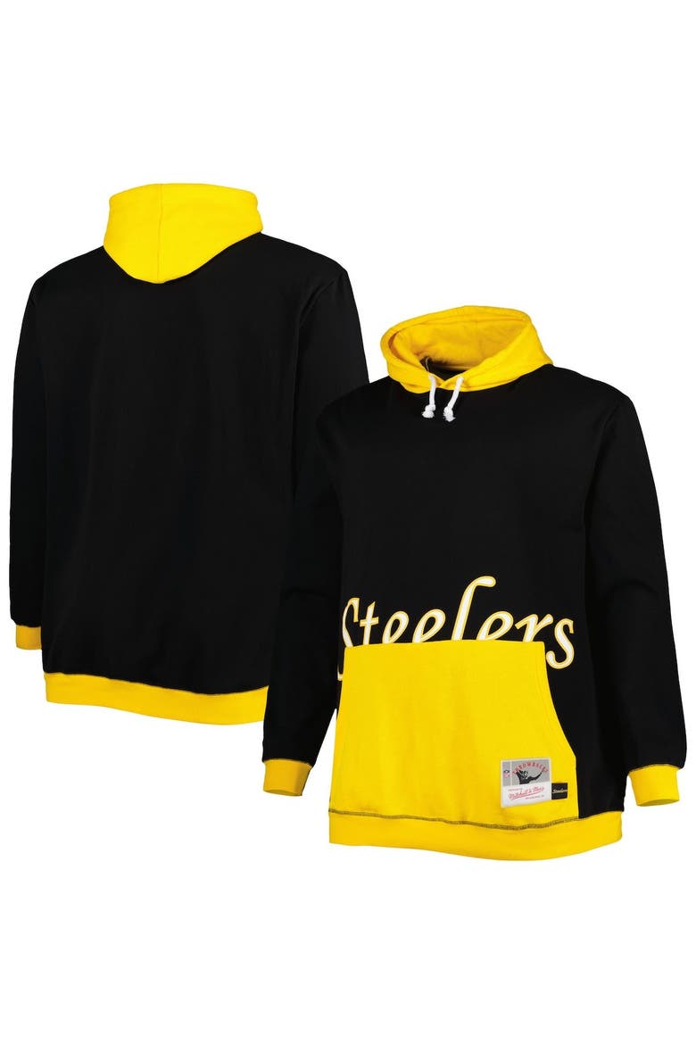 Men's Mitchell & Ness Black/Gold Pittsburgh Steelers Big & Tall Big Face Pullover Hoodie, Main, color, Black